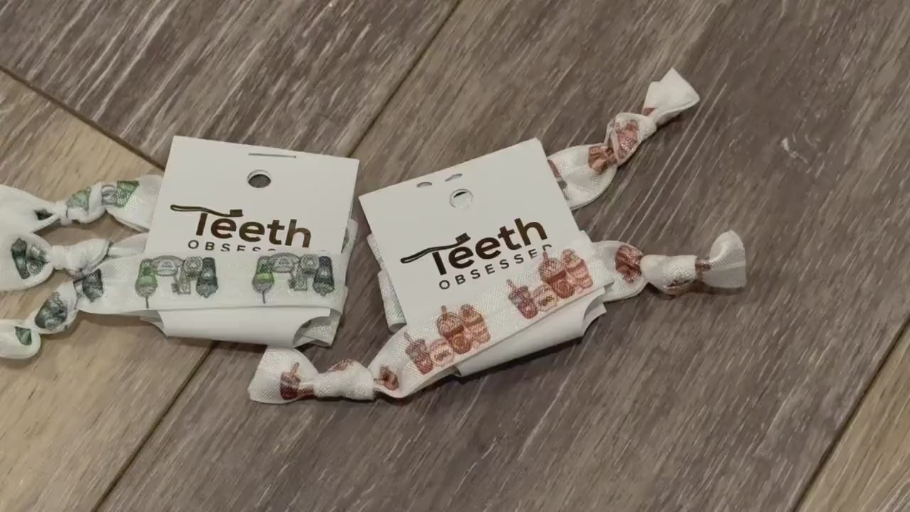 Dental Tooth Hair Tie: Embroidered Smiling Teeth Bow