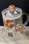 Yellow tumbler from Teeth Obsessed Uptooth Dental Adventure Collection, featuring cups, tumblers, and toppers with dental-themed designs.