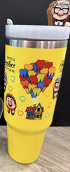 Teeth Obsessed Uptooth Dental Adventure Collection yellow tumbler, cups, and toppers featuring fun dental-themed designs.