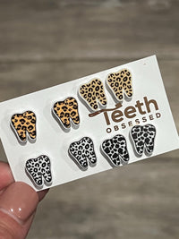 Glitter Cheetah Tooth Stud Earrings: Dental Hygienist Gift