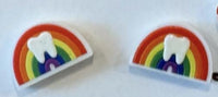 Rainbow Tooth Earrings by Teeth Obsessed, colorful dental earrings featuring vibrant rainbow tooth designs.