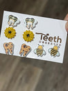 Teeth Obsessed sunflower tooth earrings, dental assistant gift, gold-tone dental jewelry with sunflower and tooth design.