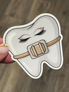 Blue orthodontic dental braces sticker from Teeth Obsessed dental stickers collection, featuring fun, tooth-themed designs for braces.