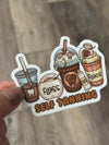 Set of Dental Stickers featuring teeth and dental-themed designs on coffee cup images from Teeth Obsessed.
