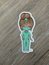 Dental Team Sticker in Green Scrubs
