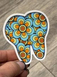 Colorful Flower Power Dental Stickers by Teeth Obsessed featuring vibrant floral designs for dental fun and decoration.
