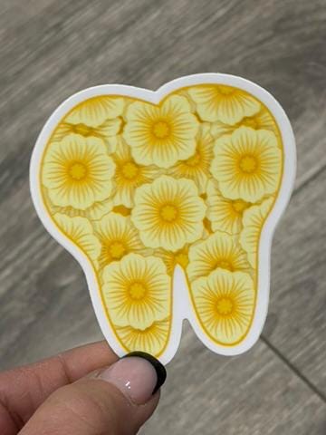 Yellow Flower Dental Stickers by Teeth Obsessed featuring bright yellow flower designs for dental decoration.