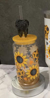 Teeth Obsessed sunflower tooth glass tumbler with charm, dental hygienist gift drinkware featuring a bright sunflower design.