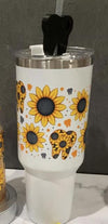 Sunflower Tooth Glass Tumbler by Teeth Obsessed, dental hygienist gift drinkware with charm, featuring a sunflower and tooth design.