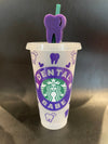 Teeth Obsessed Dental Babe purple and rose fold drinkware with multi and peach Starbucks gold cup and topper.