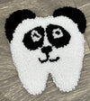 Embroidered linen punch needle tooth coaster with dental design, perfect as a drinkware accessory or dental gift from Teeth Obsessed.