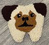 Punch needle embroidered linen car coaster with teeth design, featuring a dental-themed motif from Teeth Obsessed.