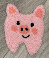 Teeth Obsessed punch needle linen coaster featuring embroidered dental design, perfect for protecting drinkware in a fun, tooth-themed style.