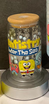 40oz stainless steel dental sponge starfish sea tumbler with handle and straw, featuring a colorful ocean-themed design.
