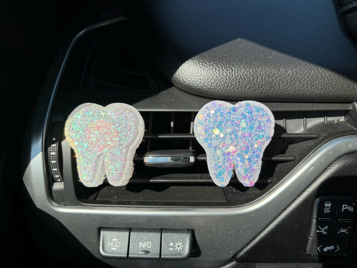 White Dental Car Freshies by Teeth Obsessed, vent air freshener and melt with a dental-themed design for fresh car scent.