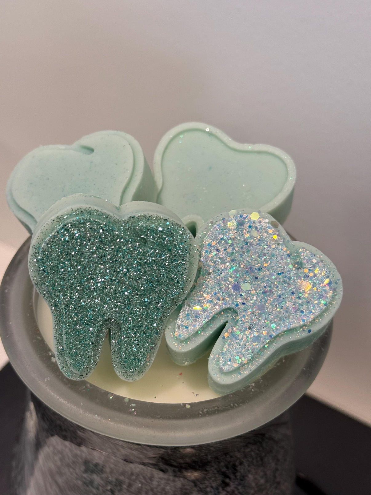 Turquoise Teeth Obsessed soy wax melts for freshies, vents, and tart warmers, shaped like teeth with a bikini bottom design.
