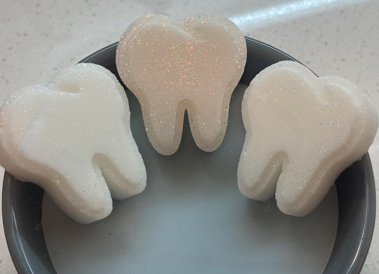 White Tooth Obsessed soy wax melts in bikini bottom scent, designed for freshies, vents, and tart warmers, plain white color.