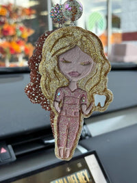 Pink and gold dental team member car freshener from Teeth Obsessed, featuring blonde and blueberry scents, designed for vents and tarts.