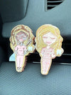 Teeth Obsessed Pink and Gold Dental Team Member Car Freshener Freshies for vents with blueberry scent on blonde character