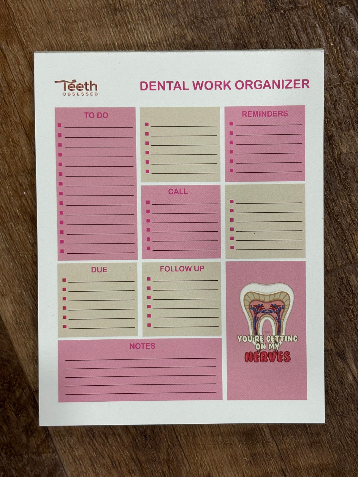 Teeth Obsessed Dental Notepad Set with notes and magnet featuring Mrs Flossy, perfect for dental-themed stationery gifts.