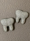 Set of three turquoise resin tooth magnets by Teeth Obsessed, dental office decor notes and magnet set featuring realistic tooth designs.