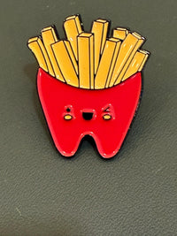 Cute Kawaii Tooth enamel pin from Teeth Obsessed, featuring a playful design perfect for shirts and accessories.