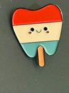 Cute Kawaii Tooth Enamel Pin from Teeth Obsessed, featuring a playful, colorful design perfect for shirts and accessories.