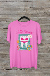 Hello Summer Dental Shirt | Beach Tooth Graphic Tee for Dental Team